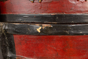 Chinese Lidded Storage Basket - Red & Black Lacquer