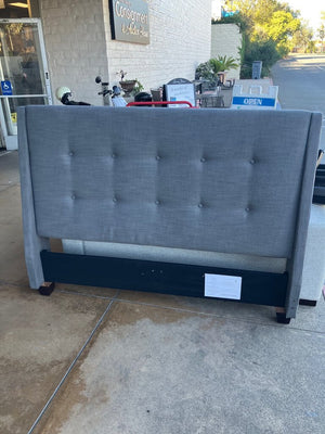 Grey Upholstered Bed (please measure) headboard / sideboards/ slats