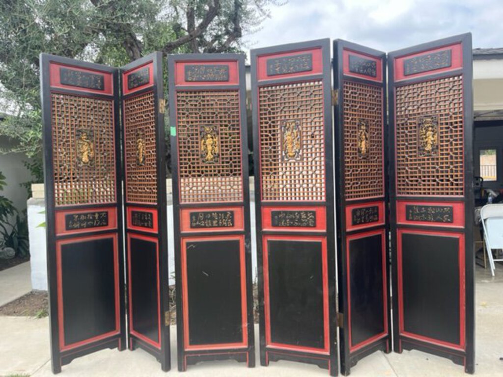 Chinese Lacquered Carved Ming 6 Panel Screen (90x22 ea.)