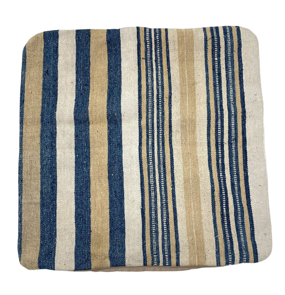 Woven Beige Blue & Light Yellow Ocher Pillow Cases by Miss Daisy's Consignment & Auction House