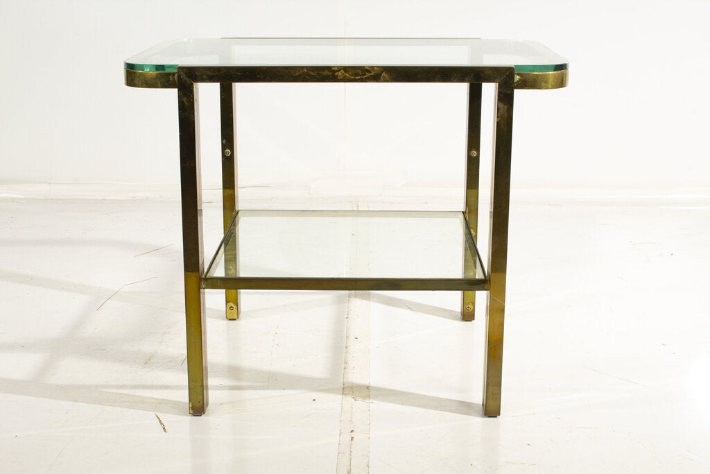 French Art Deco Brass/Glass Side Table 28x22x23