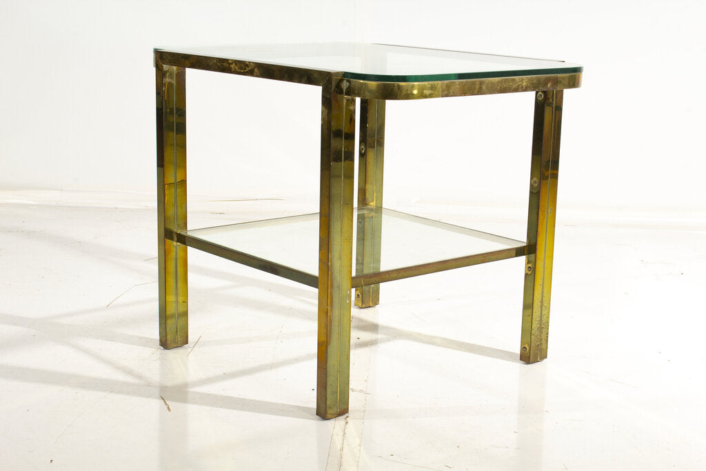 French Art Deco Brass/Glass Side Table 28x22x23