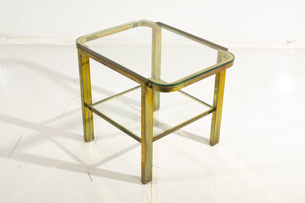 French Art Deco Brass/Glass Side Table 28x22x23