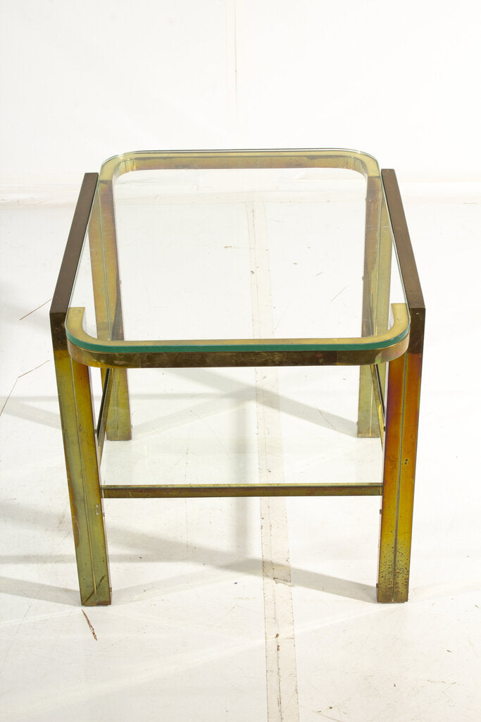French Art Deco Brass/Glass Side Table 28x22x23