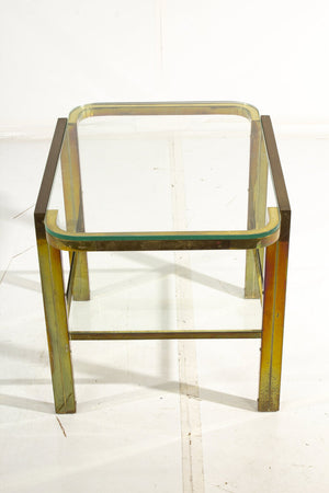 French Art Deco Brass/Glass Side Table 28x22x23