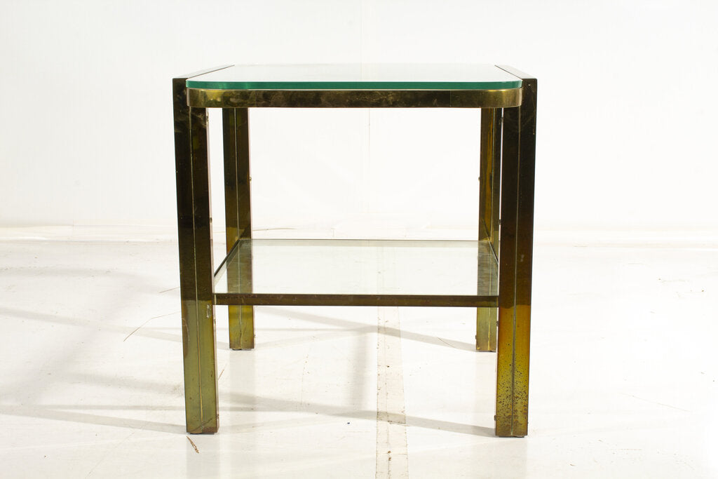 French Art Deco Brass/Glass Side Table 28x22x23