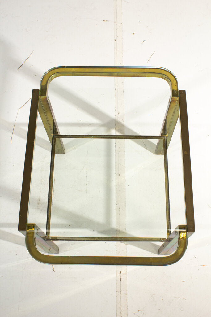 French Art Deco Brass/Glass Side Table 28x22x23