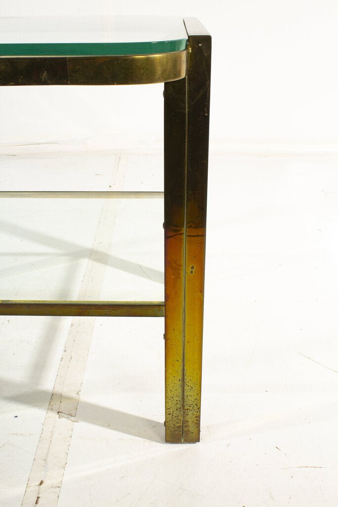 French Art Deco Brass/Glass Side Table 28x22x23