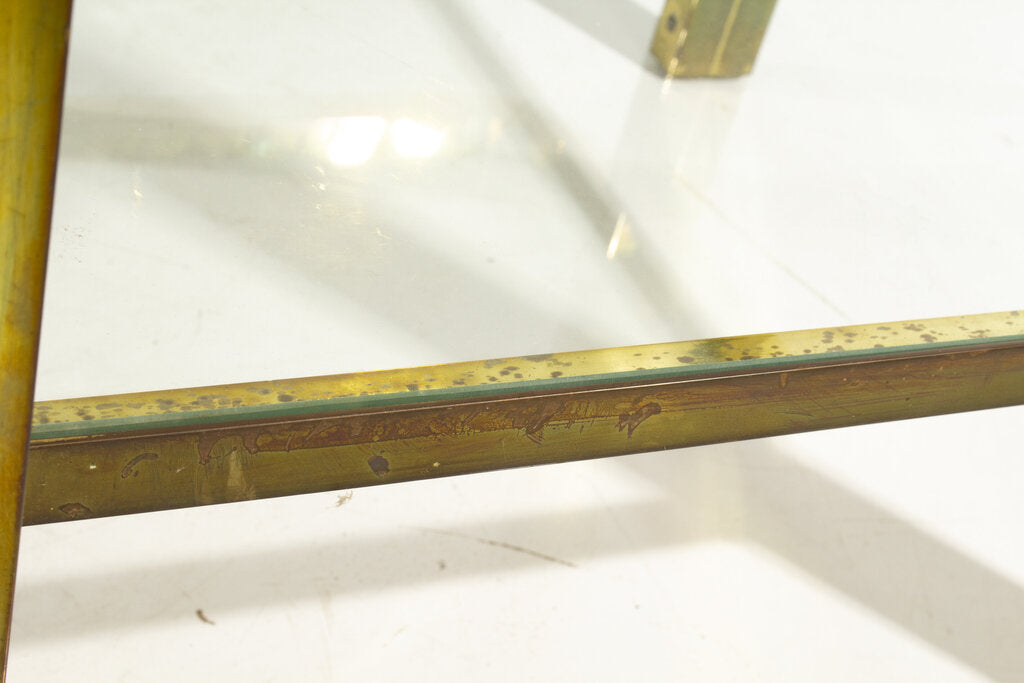 French Art Deco Brass/Glass Side Table 28x22x23