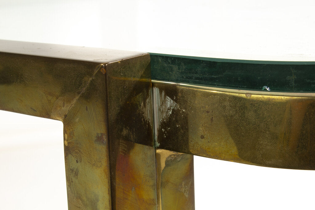 French Art Deco Brass/Glass Side Table 28x22x23