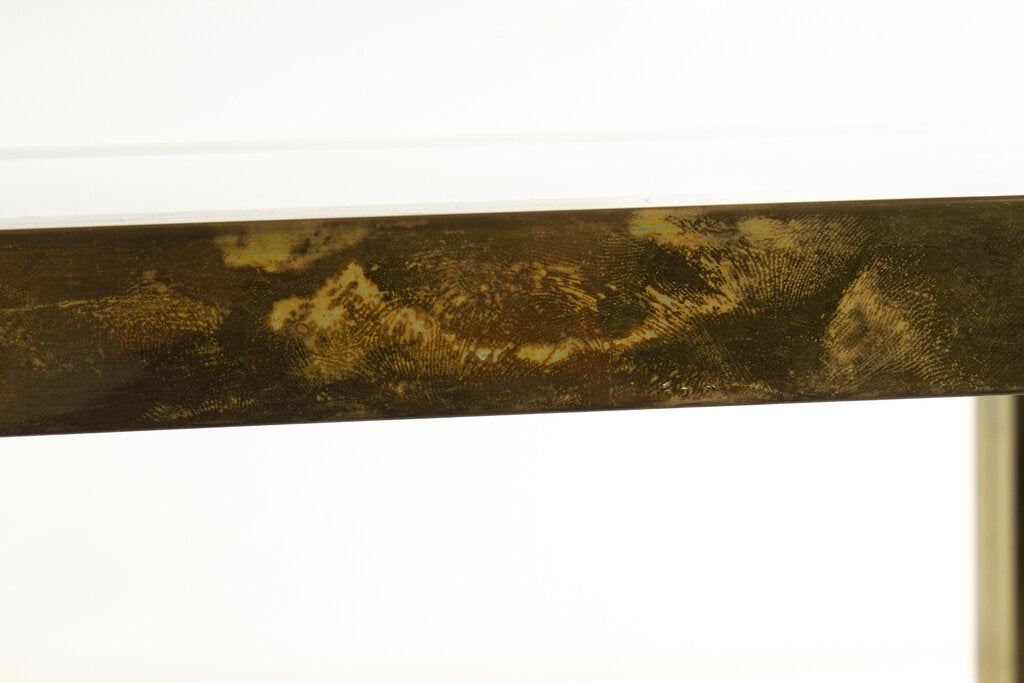 French Art Deco Brass/Glass Side Table 28x22x23