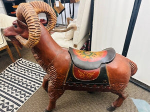 Antique Carved Carousel Style Ram 46x17x44- This is an antique hand carved and painted wooden Carousel style Ram/Big Horn Sheep made in the early 20th century.