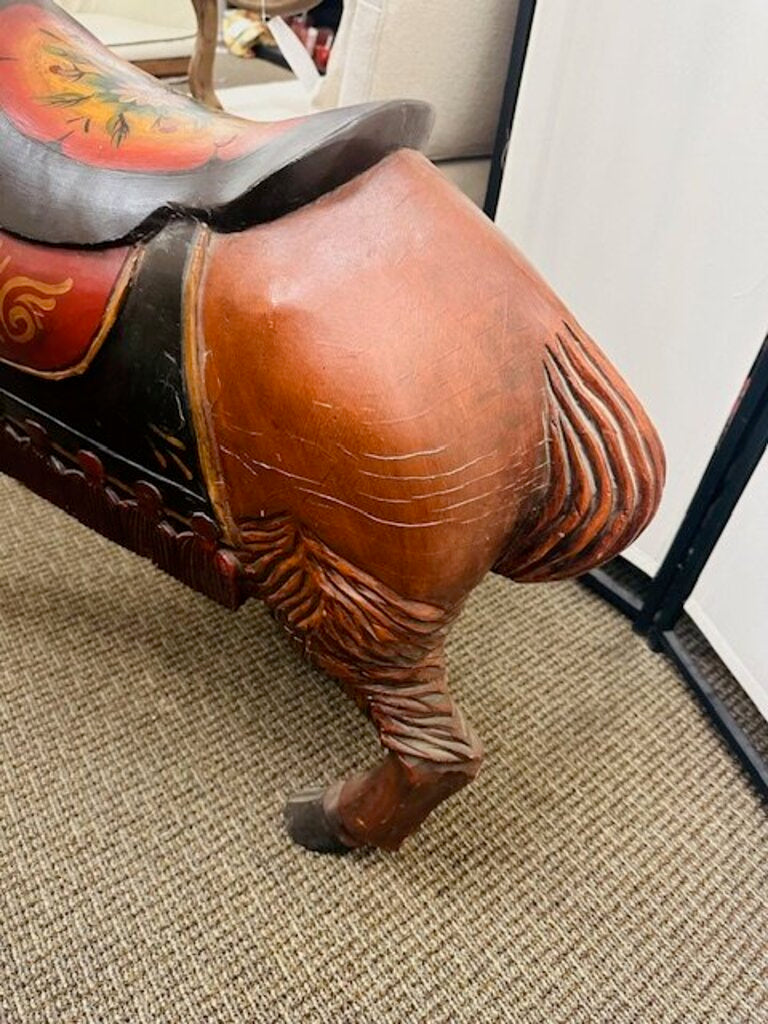 Antique Carved Carousel Style Ram 46x17x44- This is an antique hand carved and painted wooden Carousel style Ram/Big Horn Sheep made in the early 20th century.