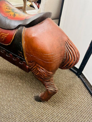 Antique Carved Carousel Style Ram 46x17x44- This is an antique hand carved and painted wooden Carousel style Ram/Big Horn Sheep made in the early 20th century.