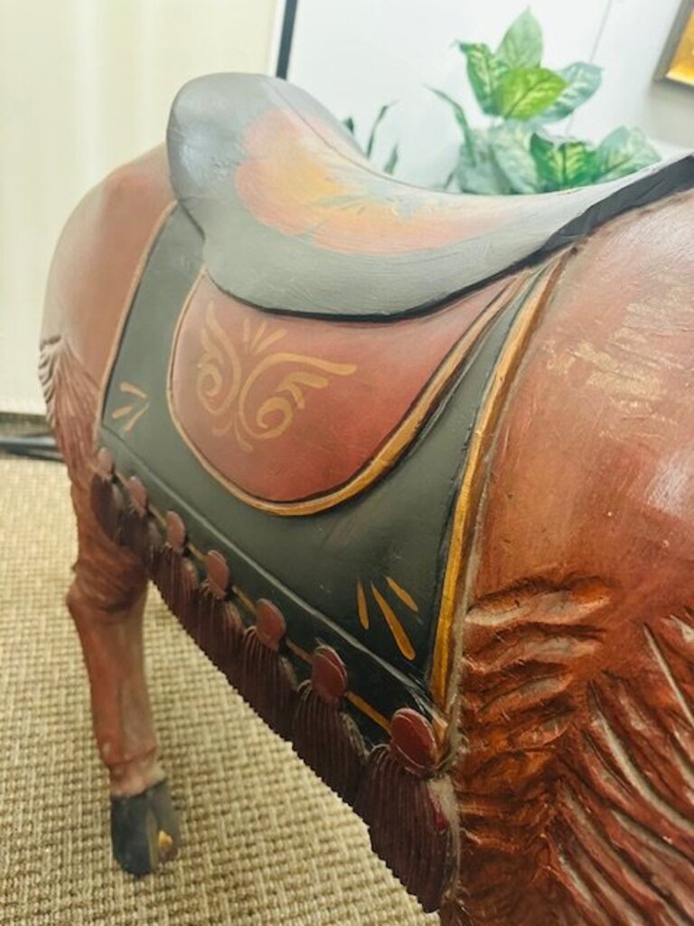 Antique Carved Carousel Style Ram 46x17x44- This is an antique hand carved and painted wooden Carousel style Ram/Big Horn Sheep made in the early 20th century.
