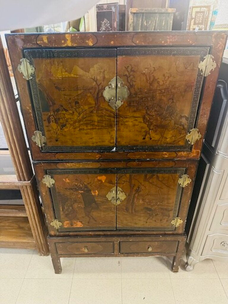 Antique Chinese 2 Piece Wedding Cabinet 30x17x53