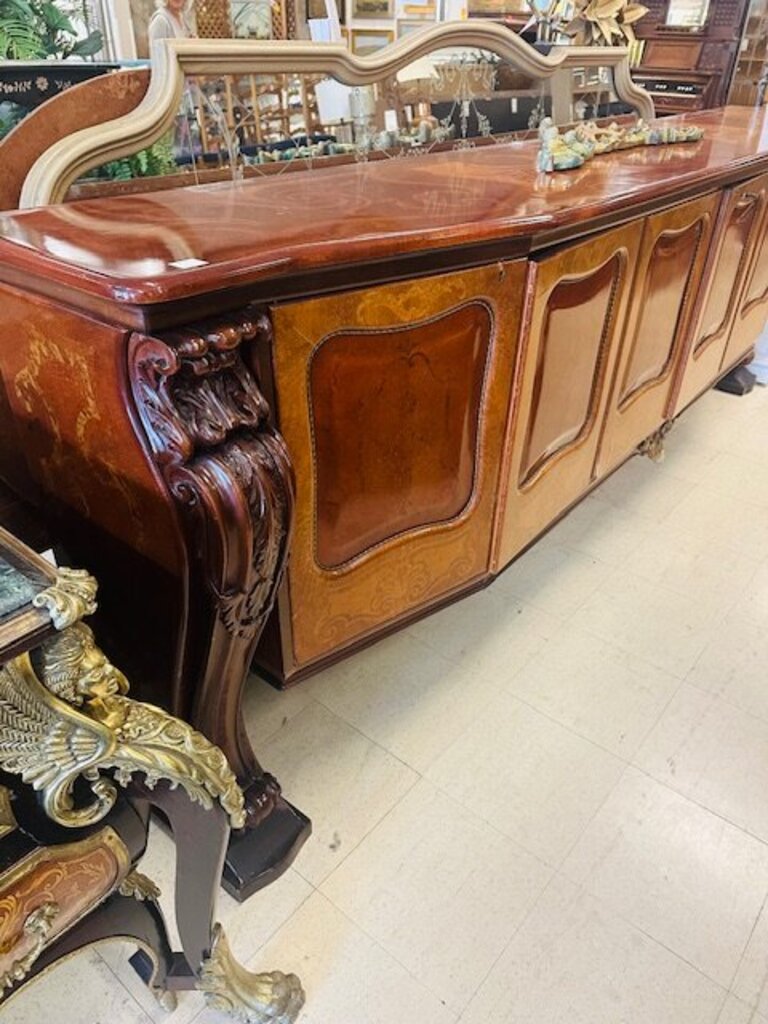 French Louis XV Design Rococo Revival Style Grand Buffet With Mirror 118x20x41