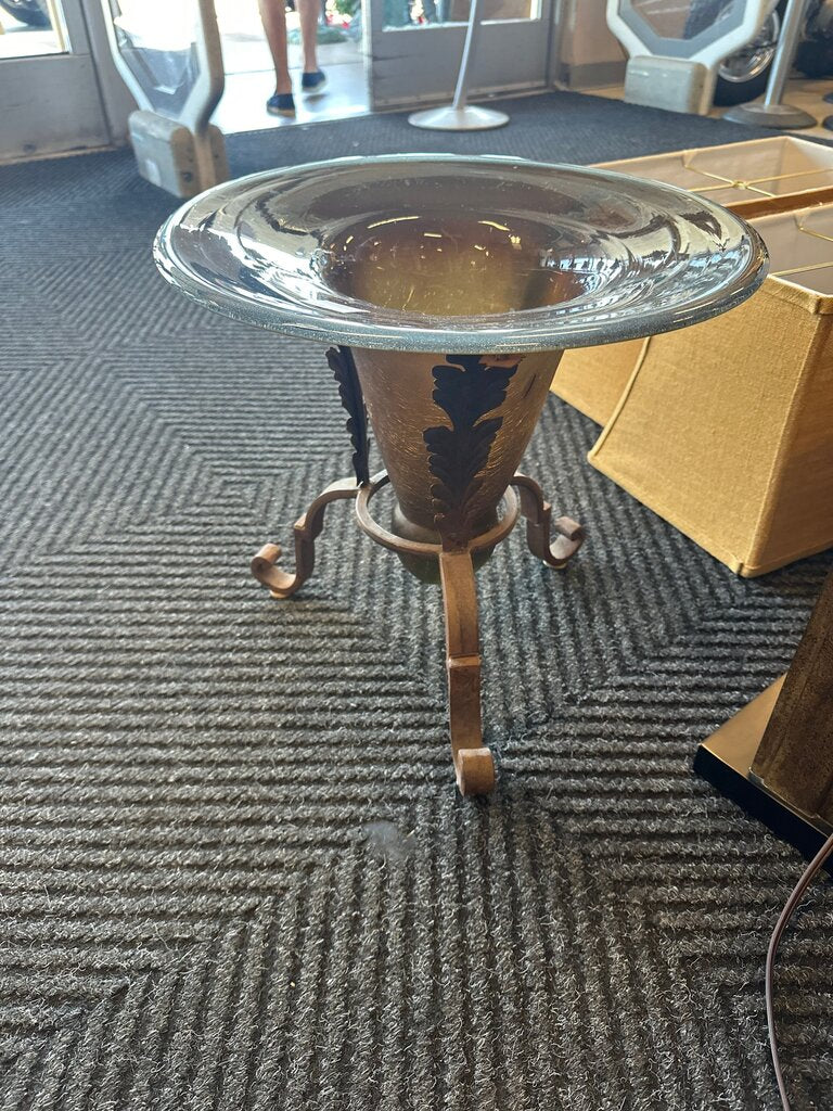 Vase On Wrought Iron Stand 15" H
