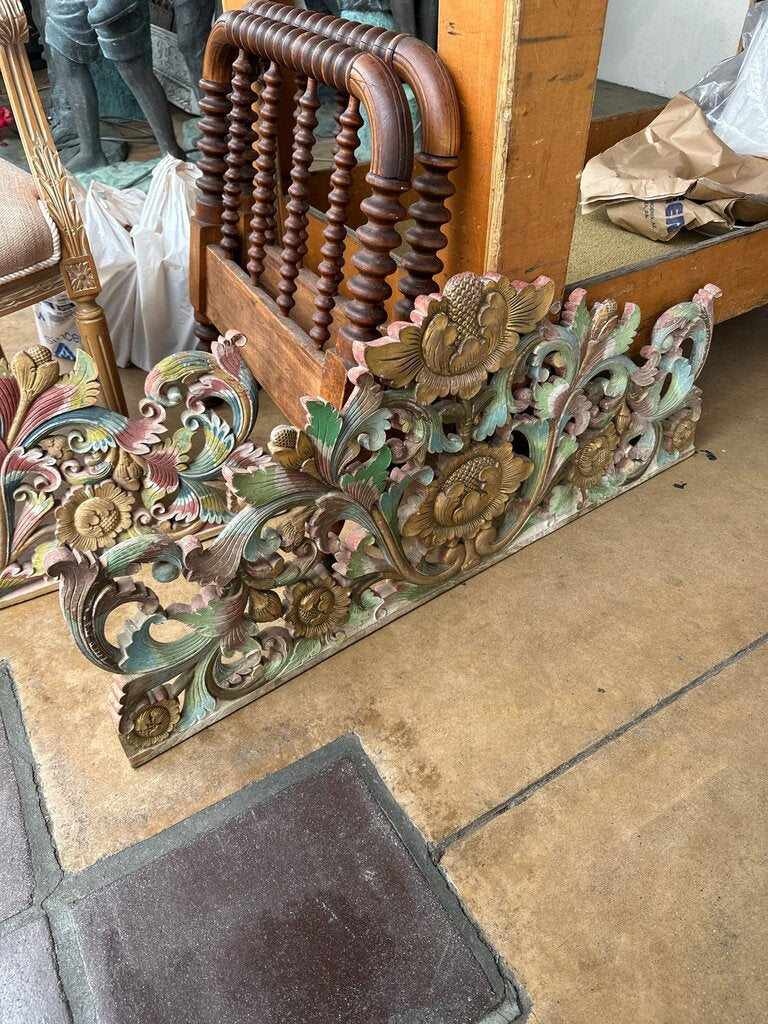 Colorful Indonesian Carved Wood Painted and Gilded Panels (Pair) 42x17