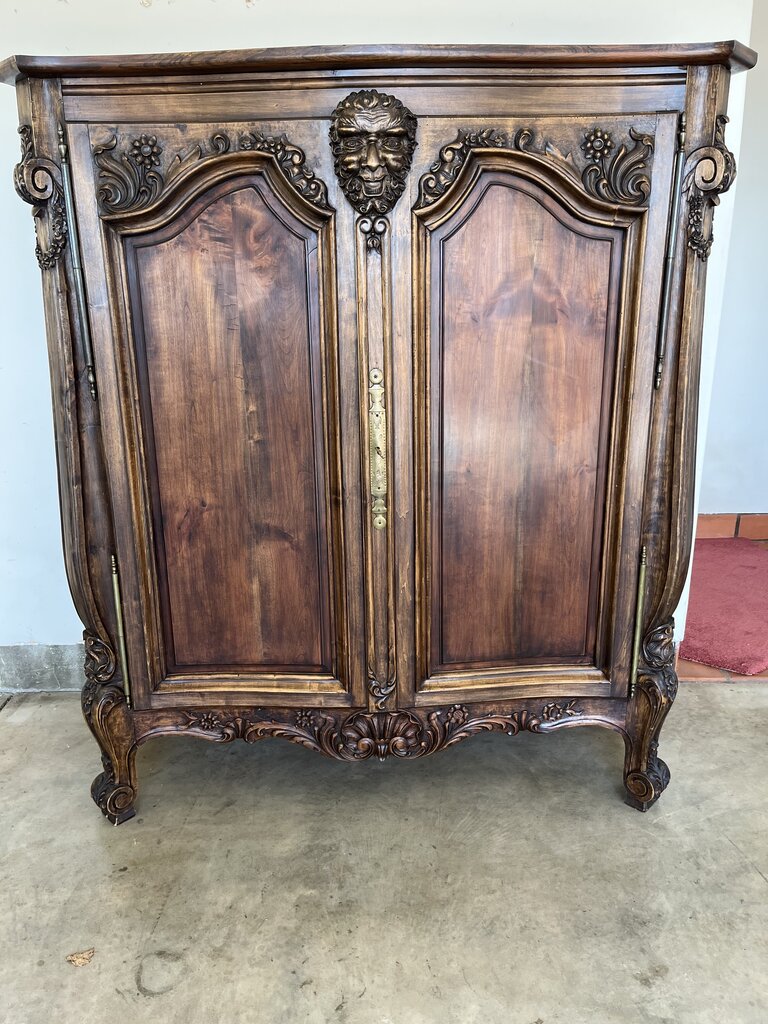 Antique French Gothic Revival Carved Oak Armoire Cabinet 60x23x68