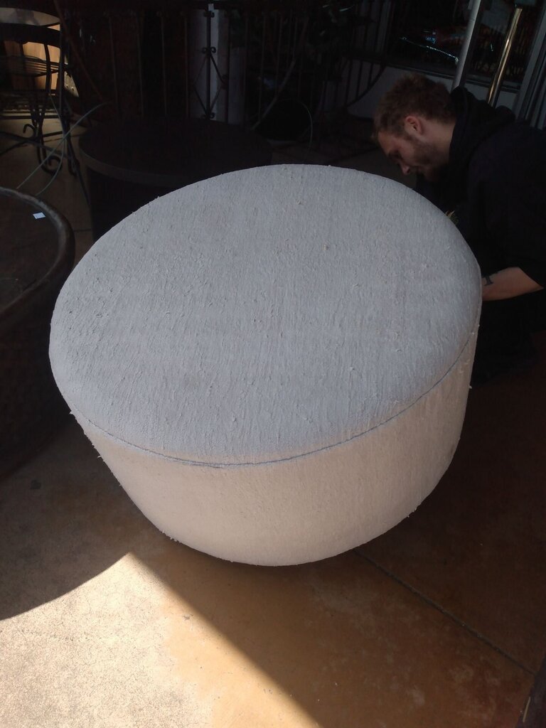 Ivory Color Hemp Round Ottoman 34x18