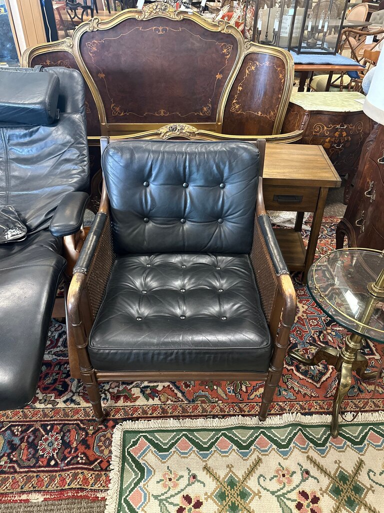 Black Leather Rattan Accent Chair
