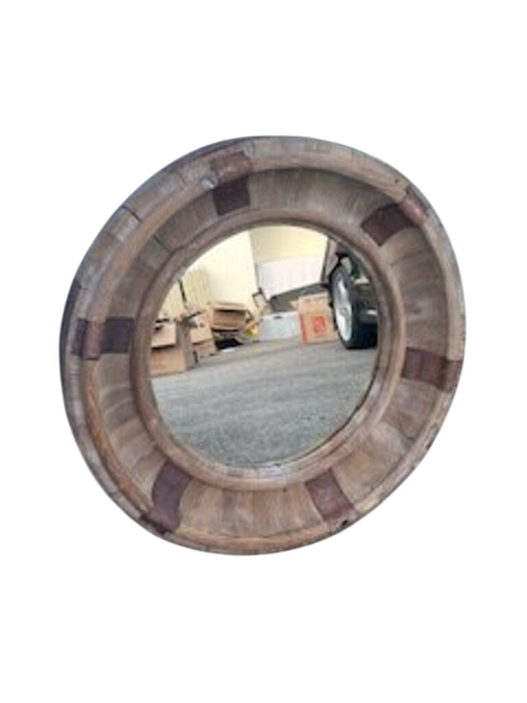 33" Round Reclaimed Wood Mirror by Miss Daisy's Consignment & Auction House