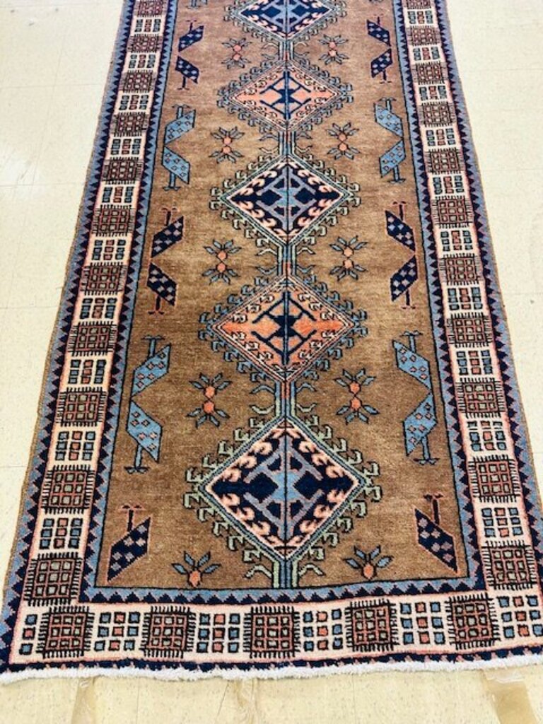 Vintage Kurdish Tribal Oushak Wool Runner Rug 80x32