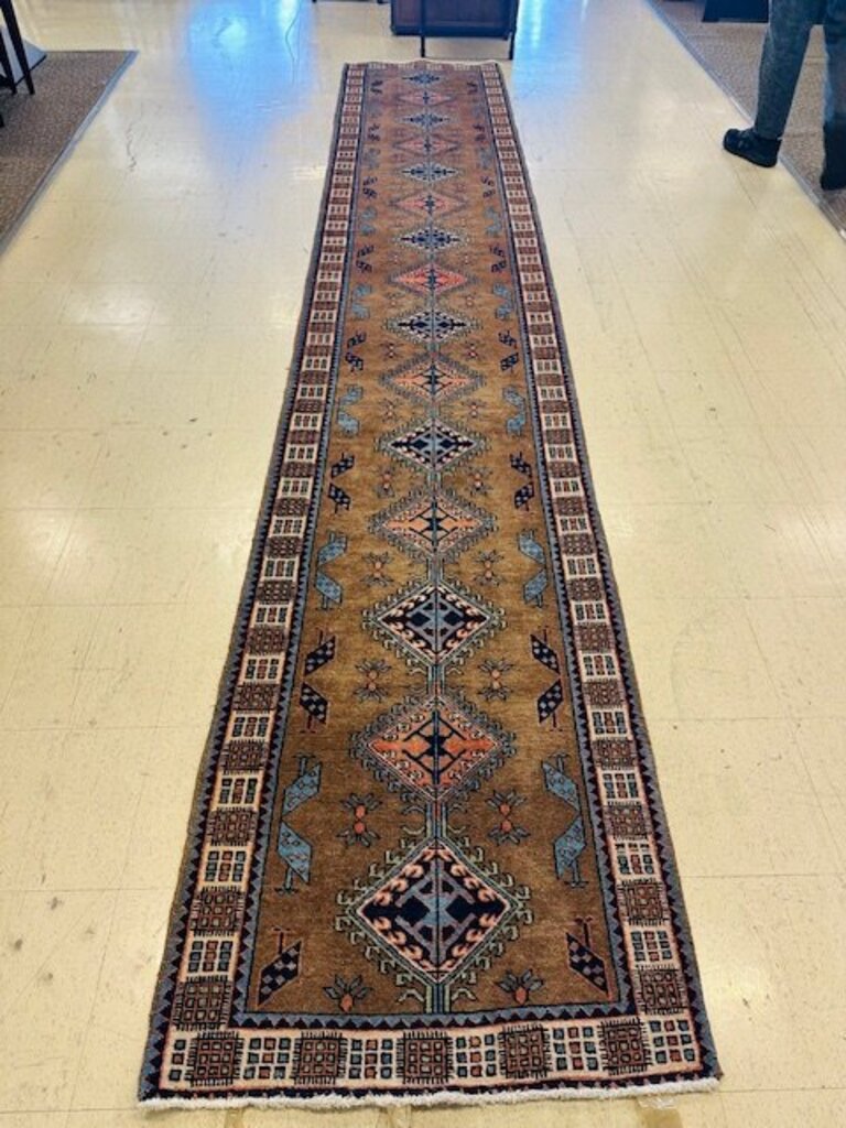 Vintage Kurdish Tribal Oushak Wool Runner Rug 80x32