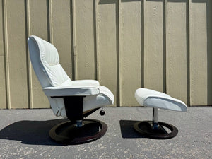 White Leather Reclining Chair + Ottoman