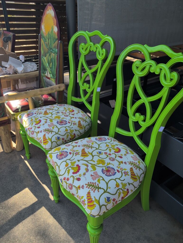Green & Floral Upholstered Seat Dining Chairs (set of 6)
