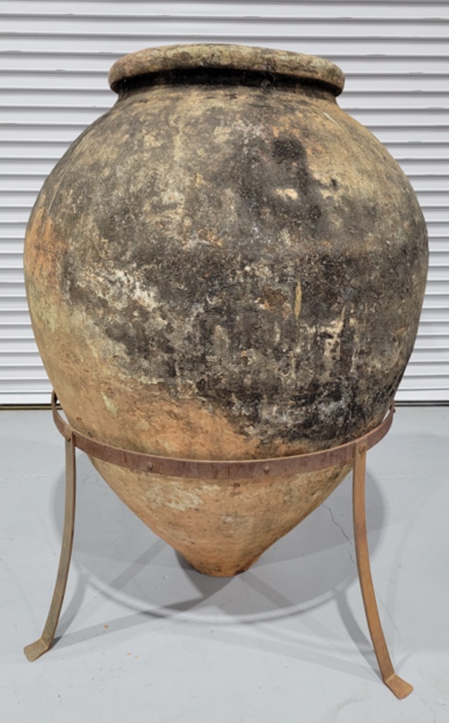 Terracotta Olive Jar w/ Iron Stand 52"H