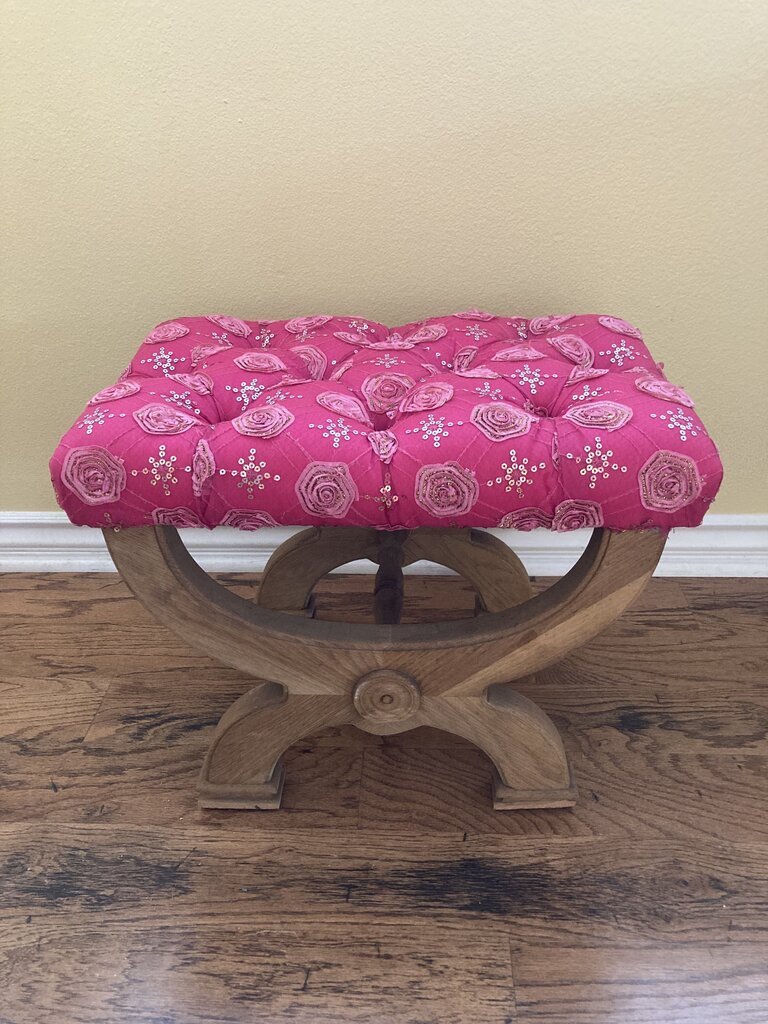 Pink Roses Curule Stool Bench