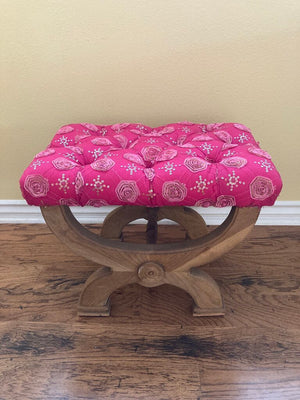 Pink Roses Curule Stool Bench