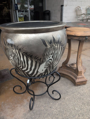 Zebra Head Ceramic Vase On Metal Stand 20x29" H