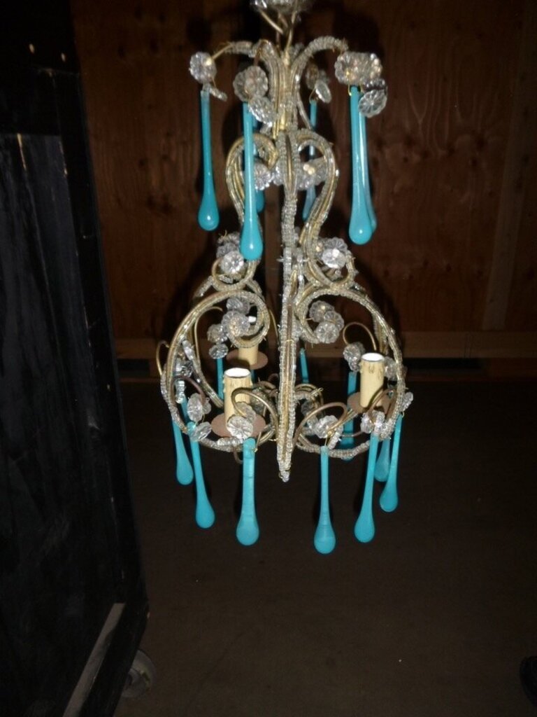 Vintage French Blue Murano Beaded Chandelier