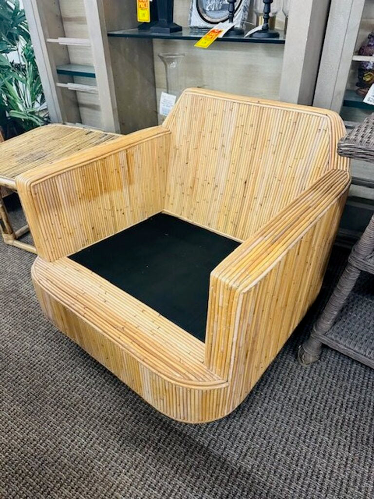 Milo Baughman Style Cased Bamboo Swivel Chairs (pair) Cushions by Justina Blakeney