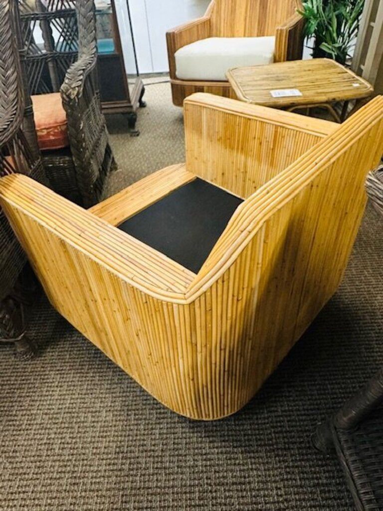 Milo Baughman Style Cased Bamboo Swivel Chairs (pair) Cushions by Justina Blakeney