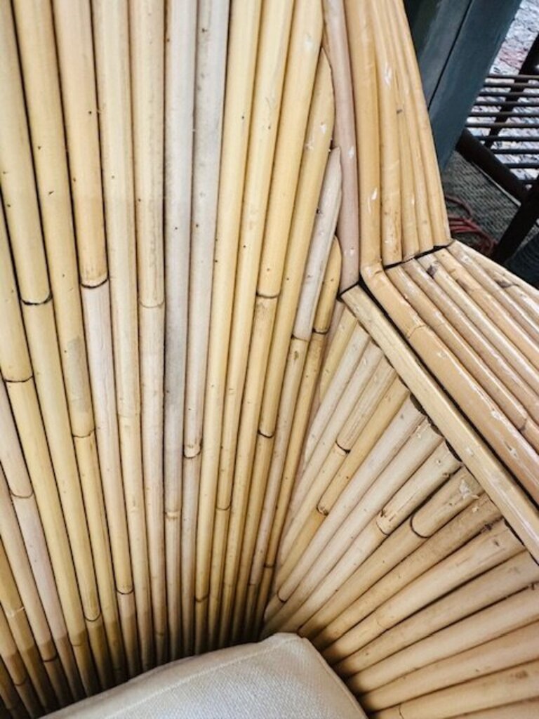 Milo Baughman Style Cased Bamboo Swivel Chairs (pair) Cushions by Justina Blakeney by Miss Daisy's Consignment & Auction House