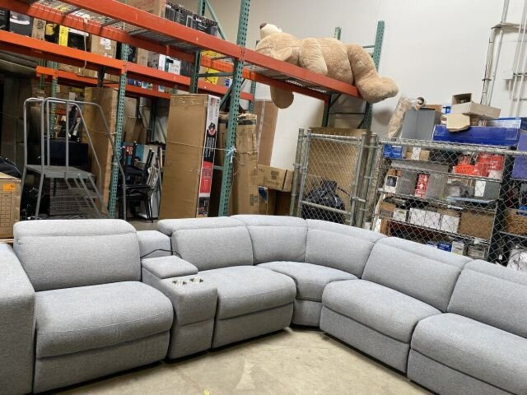 Woodston Fabric Power Reclining Sectional With Power headrests Orig . $1999 (131 X 118 X 31)