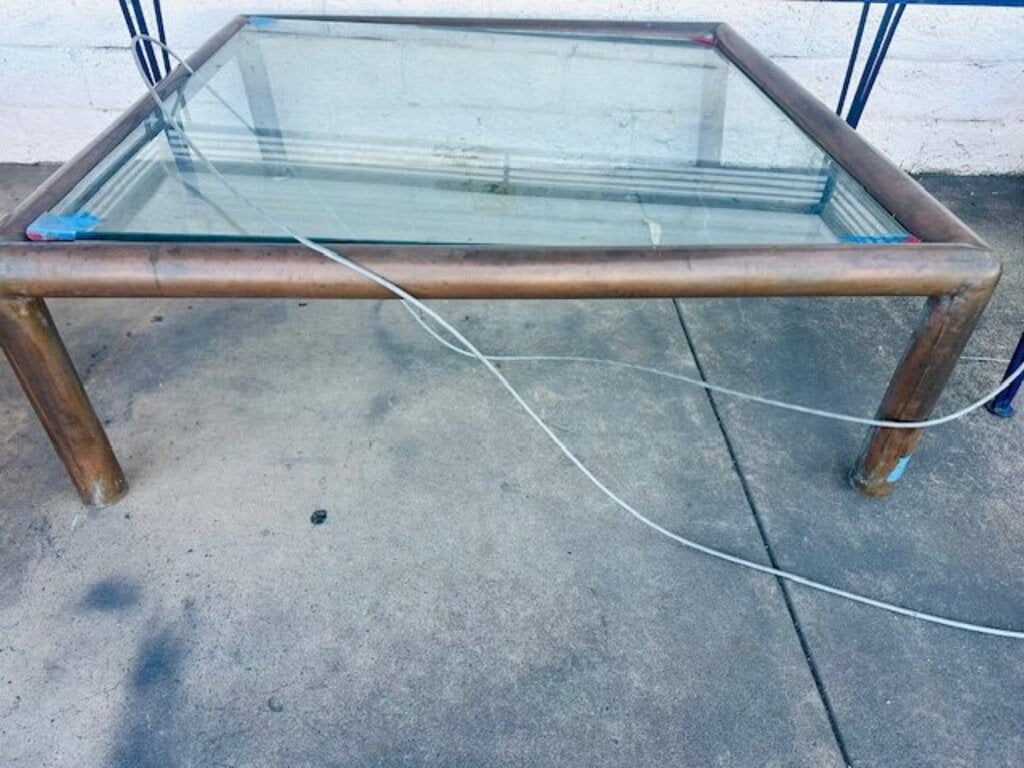 John Maschroni Style Brass & Glass Coffee Table 46x46x16