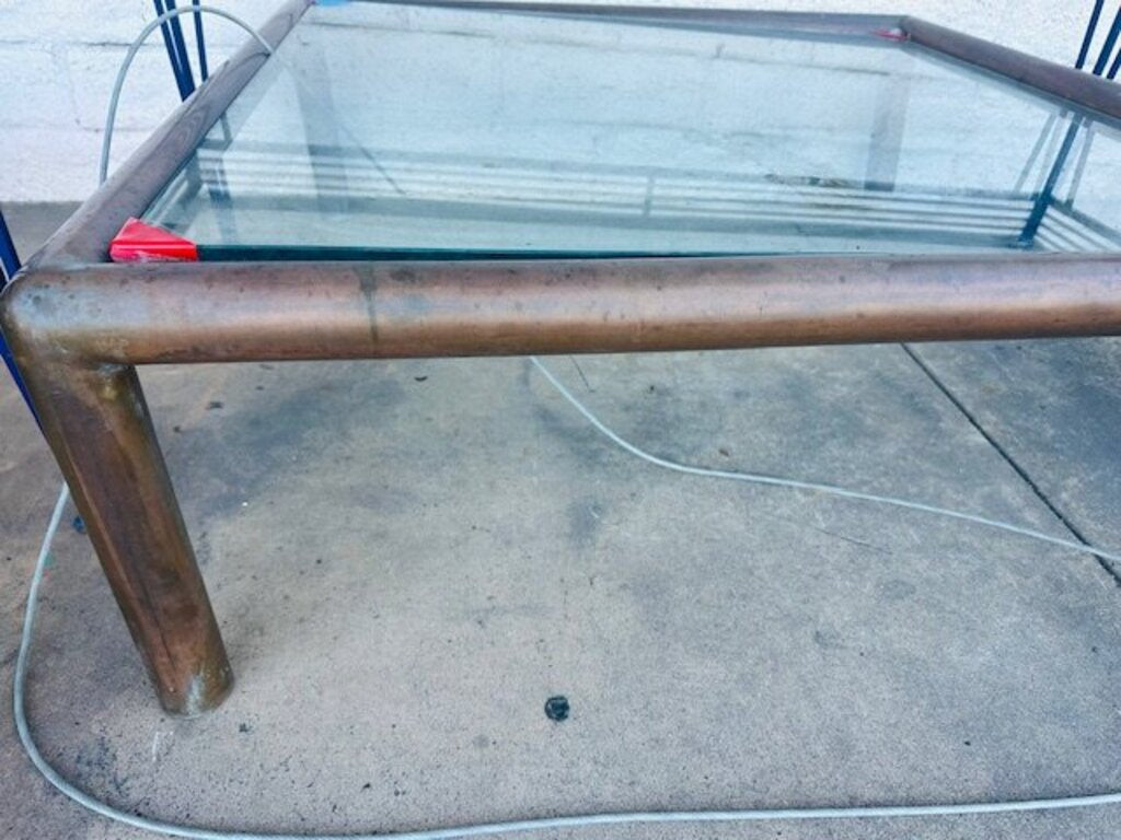 John Maschroni Style Brass & Glass Coffee Table 46x46x16