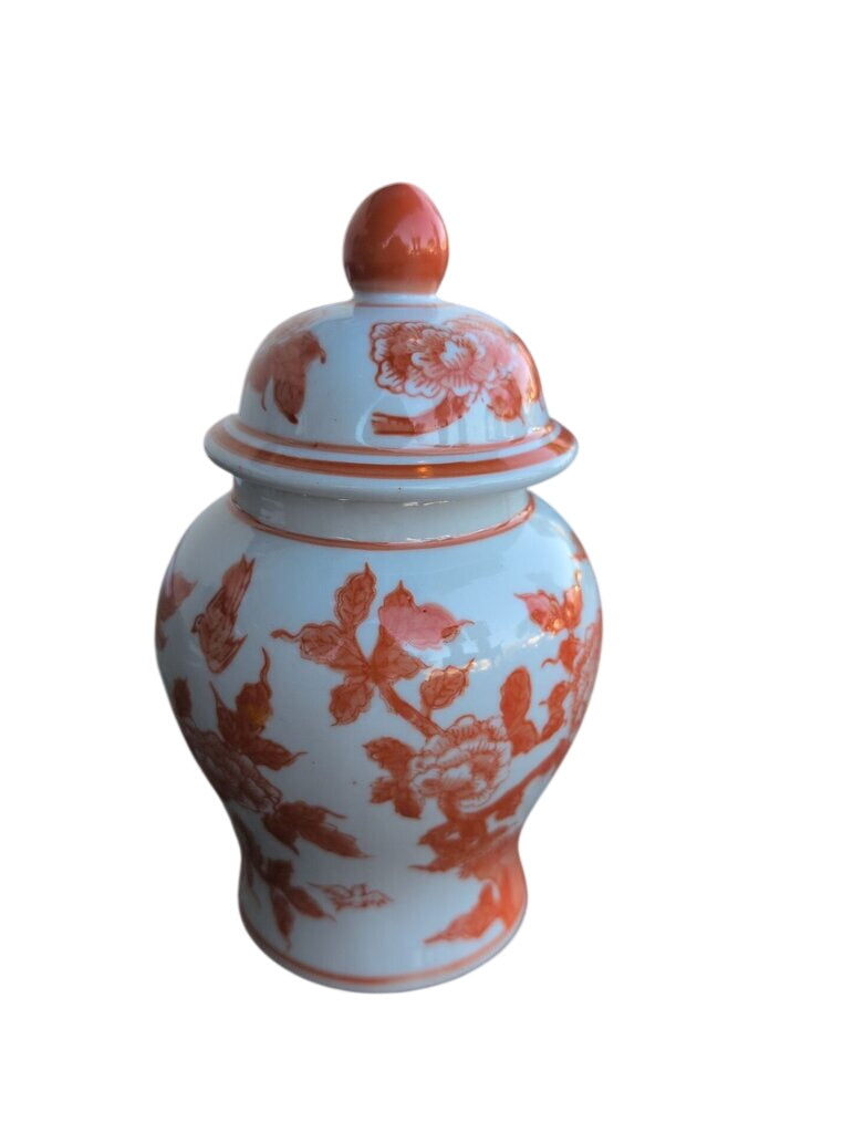 Orange and White Porcelain Ginger Jar