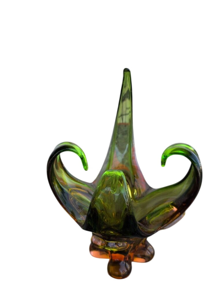 Green and Orange Art Glass Vase