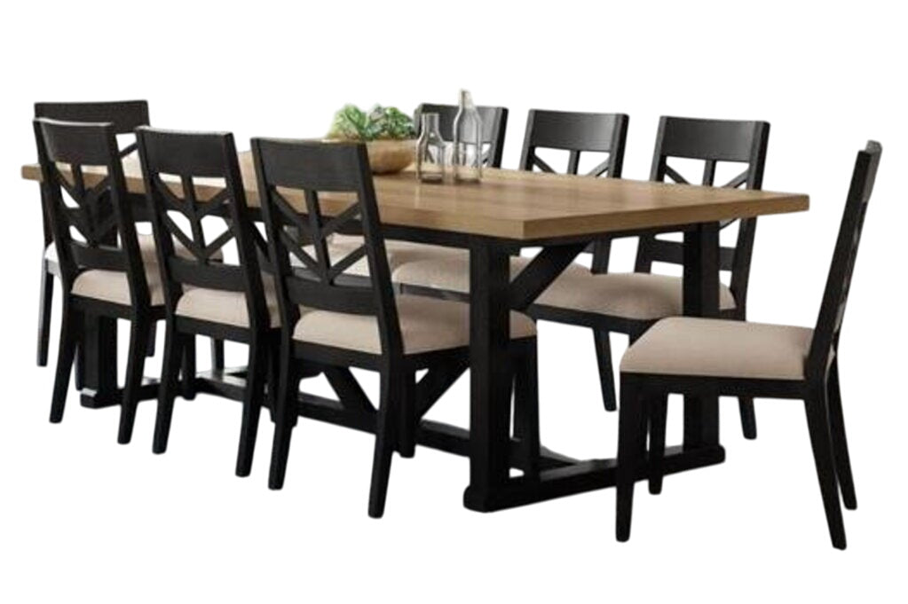 Used 9 Piece Dining Table Set In Black Natural Beige