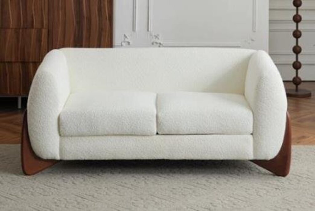 White Boucle Upholstered Loveseat 63-Inch Long