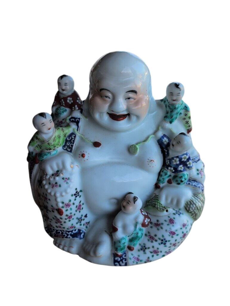 Porcelain Buddha Figure 11-Inch Hand-Painted Glazed