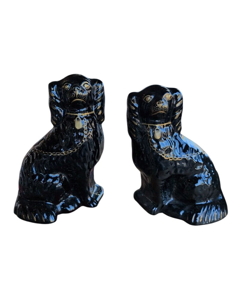 Pair of Antique Staffordshire Foo-Dogs Glossy-Black