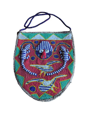 Beaded Textile Bag With Multicolor Pattern