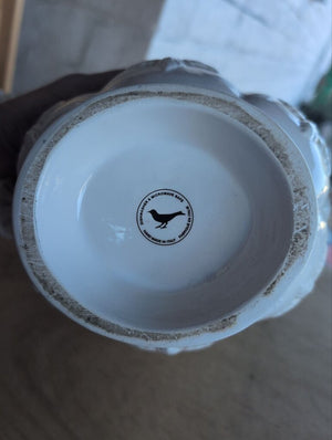 Covered White Ceramic Turtle Motif Jar